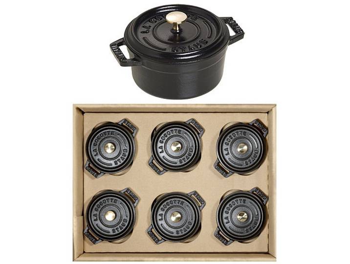 Zwilling Schmortopf Staub Mini Schmortopf Gusseisen schwarz emailliert Gastro 6 er Set, (6-tlg)