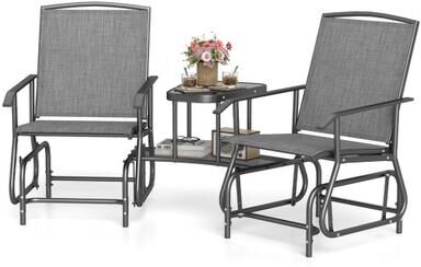 Costway 2-Seater Outdoor Glider Bench with 2-Tier Center Table-Gray