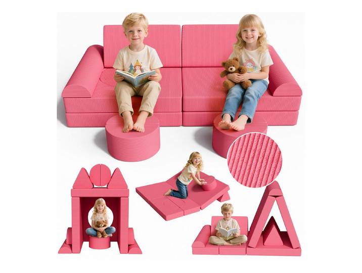 TLGREEN Kindersofa Spielsofa Cord, 15-Teiliges Modulare Kinderspielcouch, Kindersofa-Bausteine, Spielsofa für Kinder, kreatives Spielen für Kuschelecke im Kinderzimmer