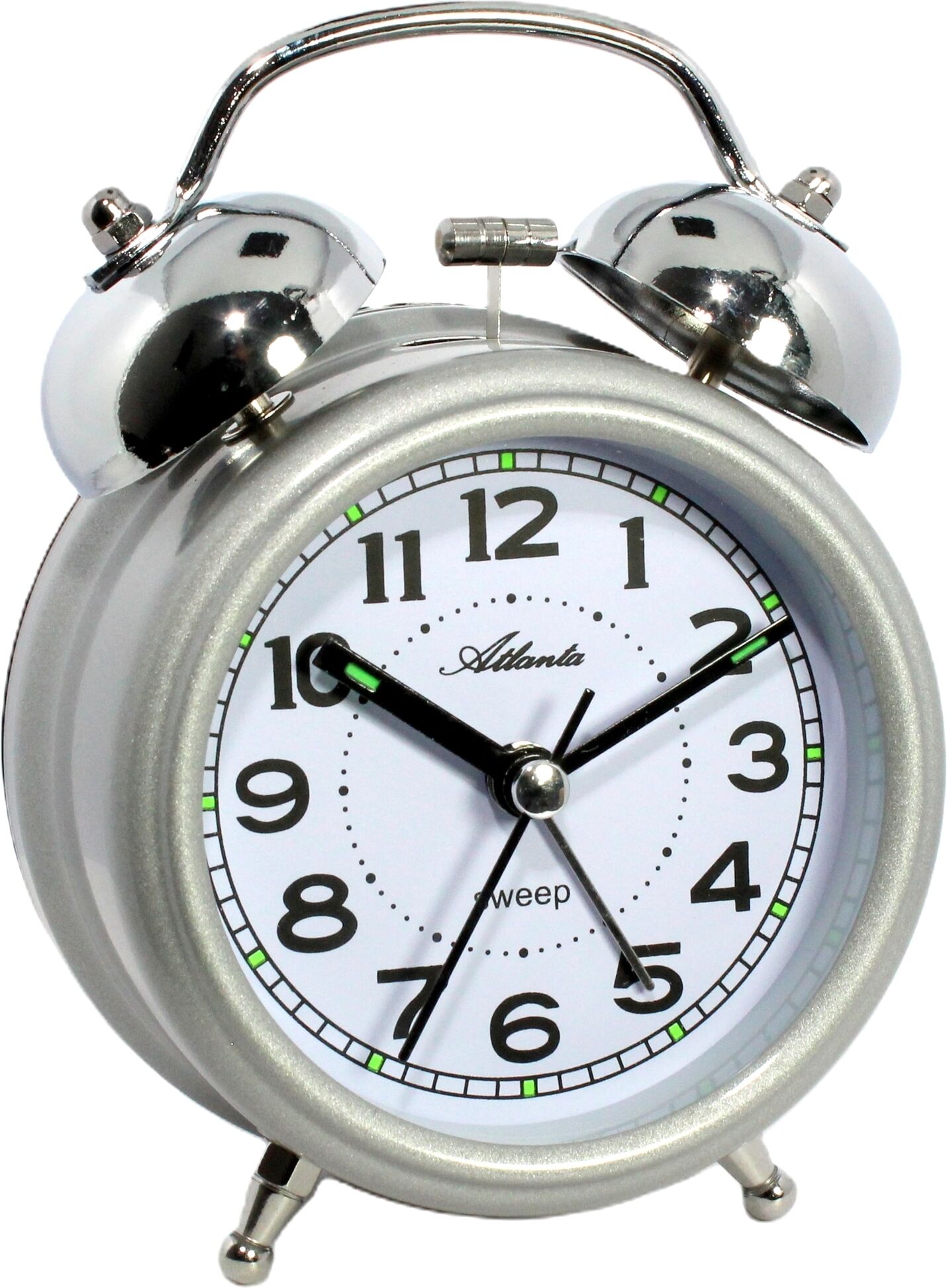 Glockenwecker ATLANTA, silber (silberfarben), Wecker, Quarzwecker, Beleuchtung, schleichende Sekunde, Geschenkidee