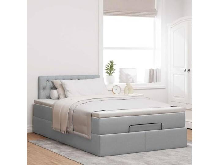 KTHLBRH Pouf Bett mit Matratze Hellgrau 120 x 190 cm Mit Kopfteil, Stauraum, Taschenfedern, Matratzenauflage inklusive
