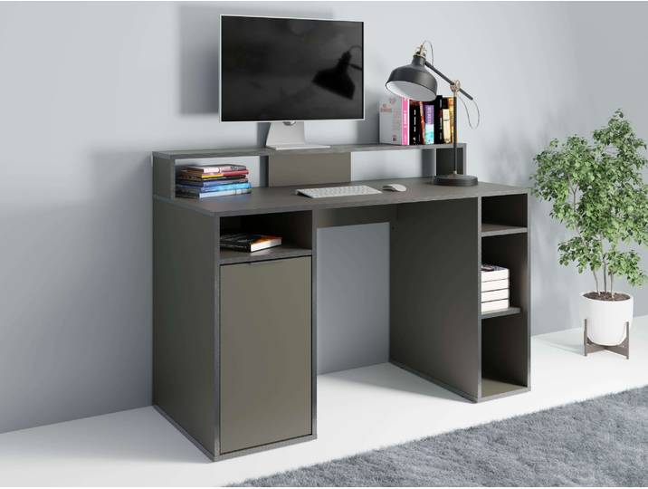 Schreibtisch HOME AFFAIRE Orem , grau, B:125cm H:89cm T:55cm, Tische, Schreibtisch, Gamingtisch mit Tür und Monitoraufsatz, Breite 125 x 55 cm