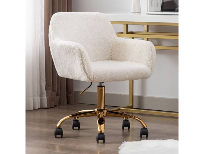 Chaise de coiffeuse pivotante 360° réglable en hauteur Sherpa blanche