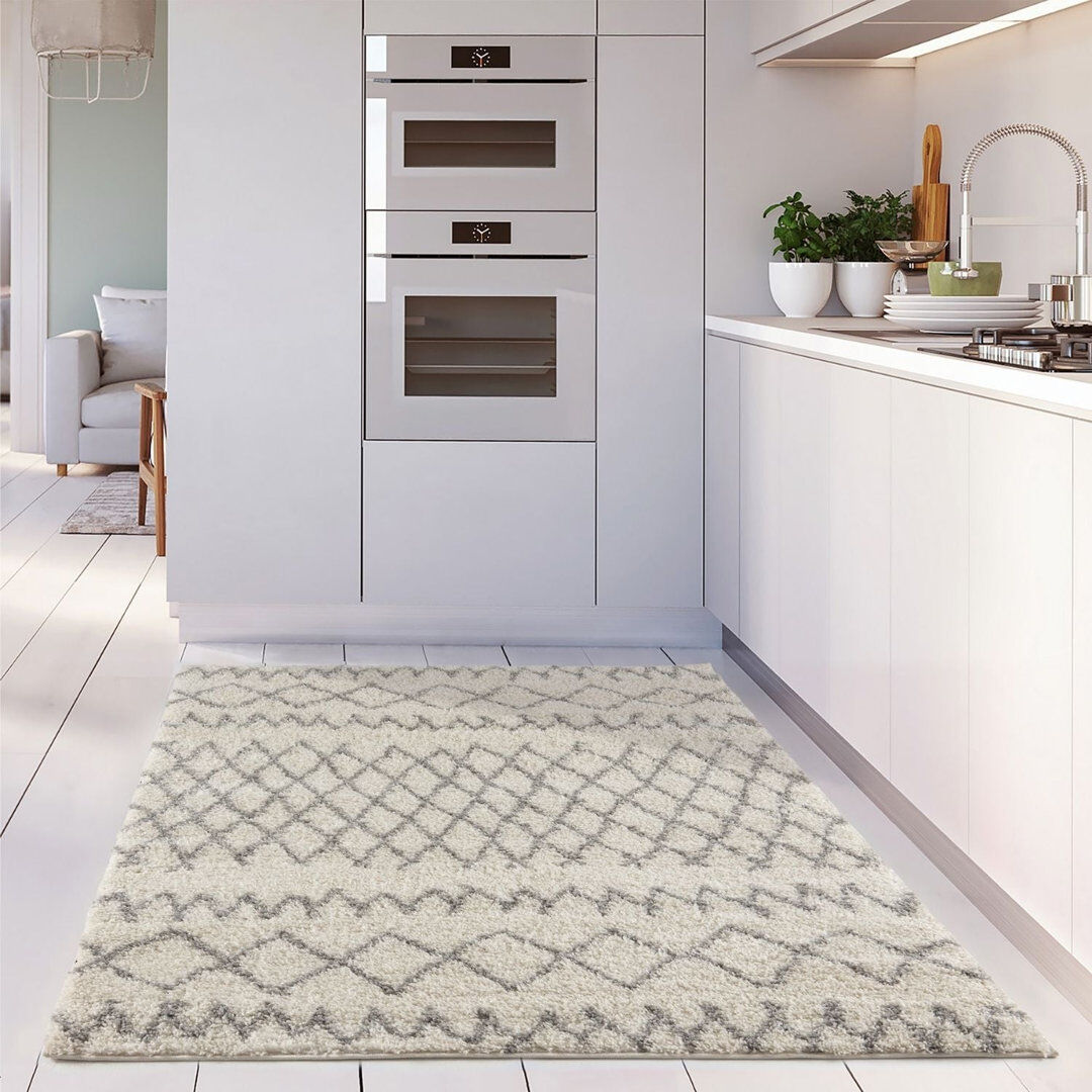 THE RUGS Moroccan Shaggy Collection Rugs Moroccan Design in Ivory/Grey Grey;Ivory Rectangle 240 x 340 cm