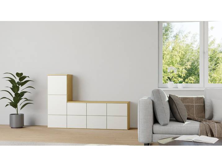 Asymmetrisches Sideboard nach Maß - Kommode mit vielen Optionen Eiche Natur geölt