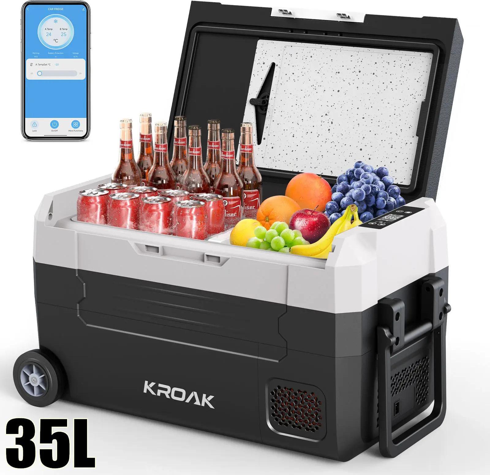 Portable Auto Kühlbox Gefrierbox - Kompressor Kühlbox 35 Liter 12 V - Dual-Zone - Bluetooth App-Steuerung - Mit Rollen - Camping Reise
