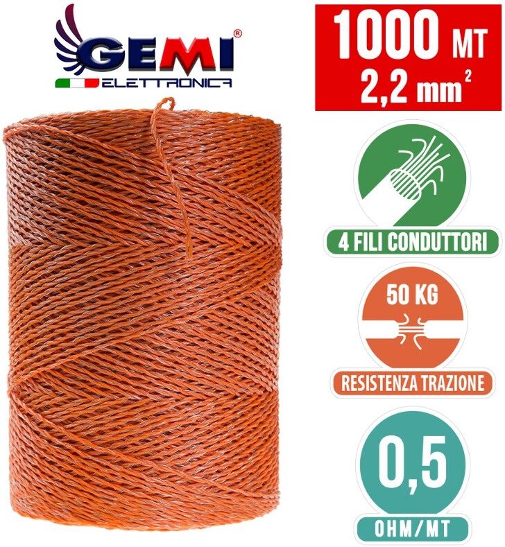 Gemi Elettronica Fil clôture électrique 1000 m 2,2 mm² haute conductivité pour chevaux chiens vaches porcs élevage gemi