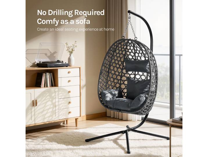 WOLTU Chaise suspendue en forme d'œuf avec coussin et appui-tête, chaise balançoire avec support pour intérieur, extérieur, jardin, balcon, terrasse