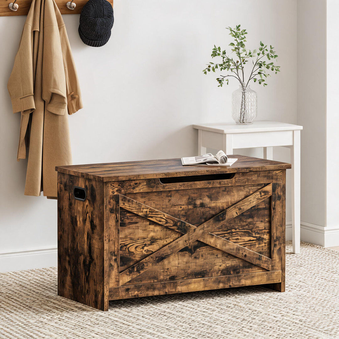 Brambly Cottage 30" Wooden Storage Bench, Flip Top Entryway Shoe Bench with Safety Hinge for Entryway Bedroom Living Room Brown 45cm H X 76cm W X 40cm D