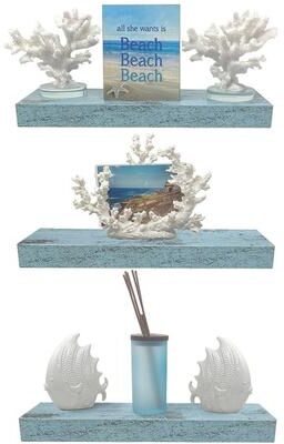 Sorbus Floating Shelf Set, Rustic Wood Beach Style Hanging Wall Shelves - 3-Pack