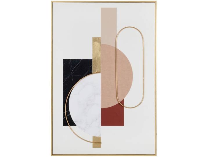 Abstrakt bedruckte Leinwand in Gold, Rosa, Ecru und Grau, 41x60