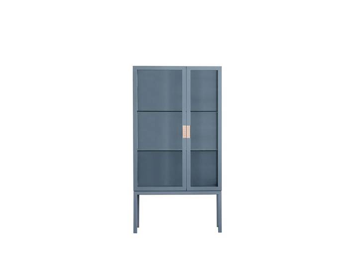 Asplund Frame Semi Vitrinenschrank Nordic blue, Griff aus naturbelassenem Leder