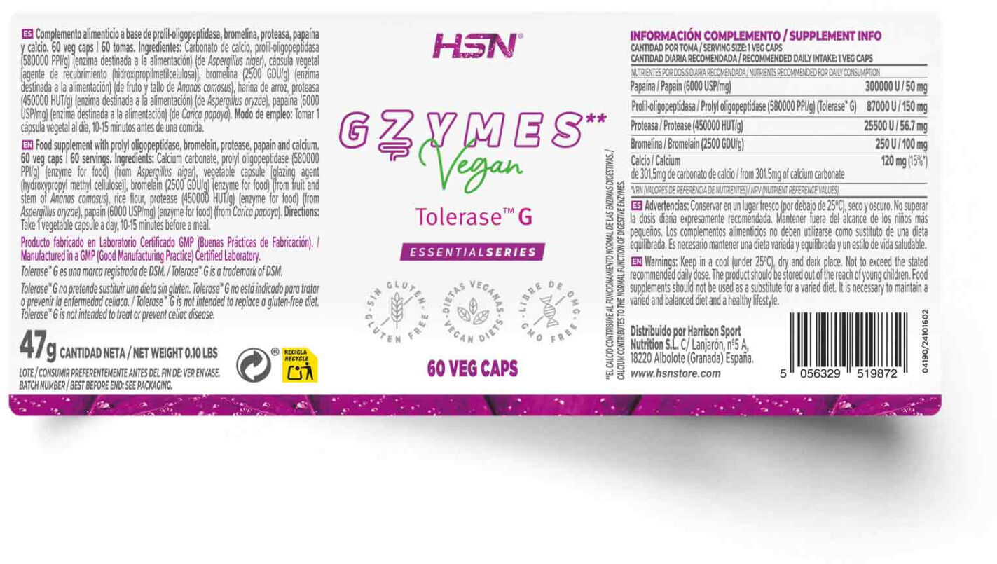 HSN Gzymes * (mistura de enzimas) - 60 veg caps - Enzimas digestivas - Cápsulas Vegetales - 60 Serviços