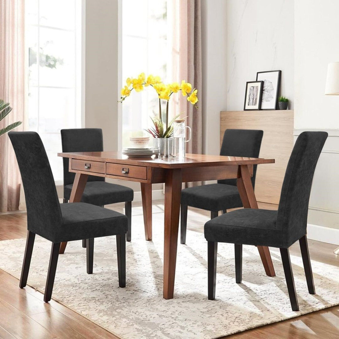 17 Stories Dining Chair Slipcover Black 60cm H X 48cm W