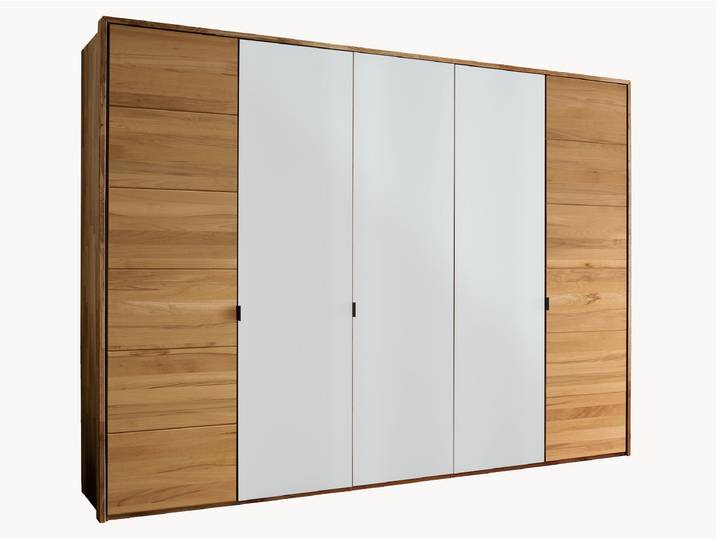 Drehtüren-Kleiderschrank Cascano - 5-türig - Kernbuche - 50er-Raster - Spiegel/Holz