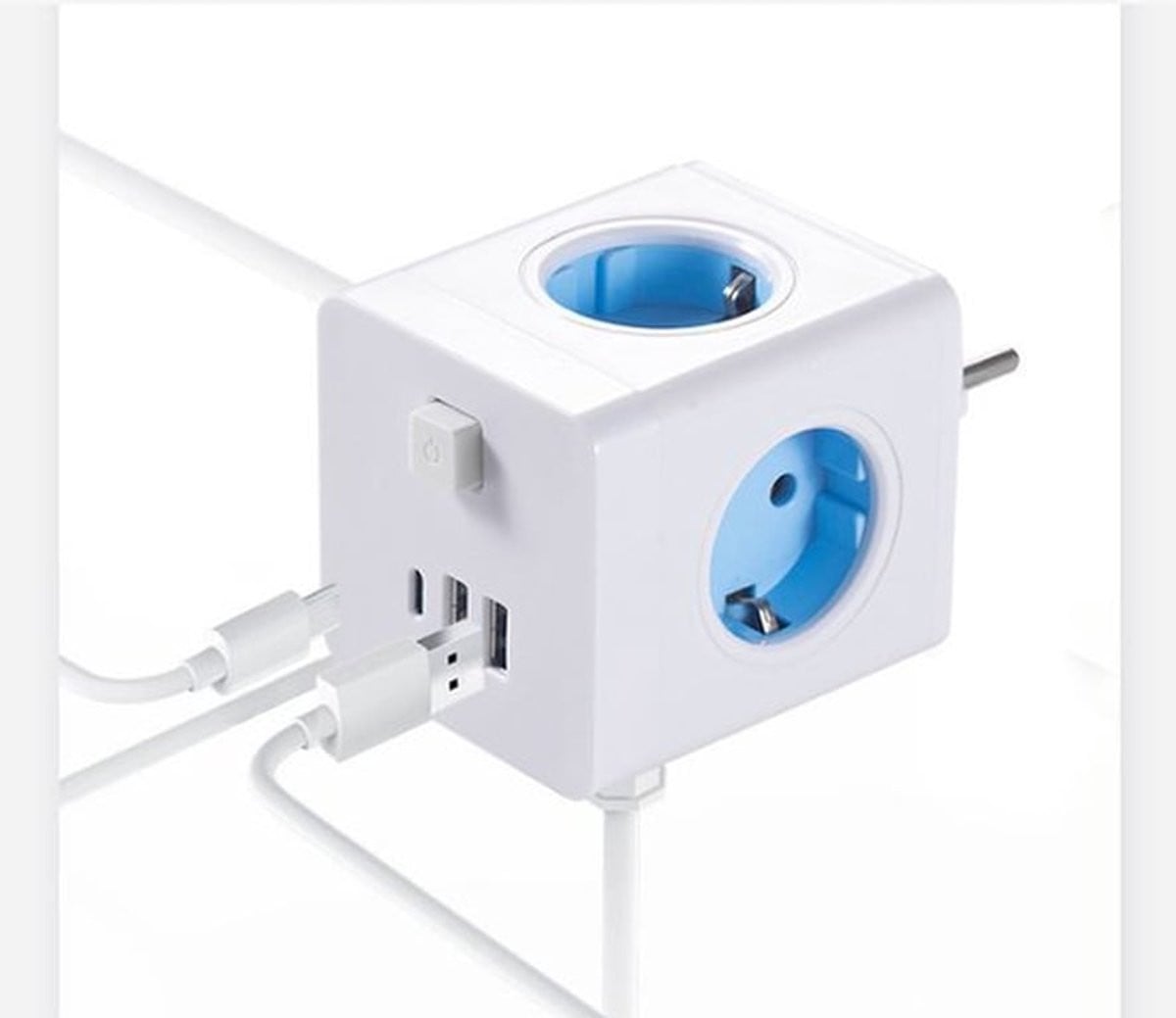 Multifunctionele stekkerdoos met schakelaar en USB-C, kubusvormig verlengsnoer voor thuis en kantoor