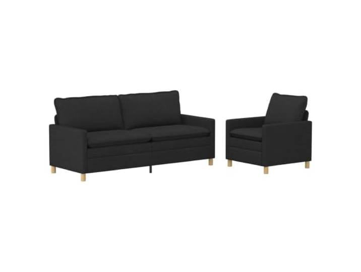 Modernes 2-teiliges Sofa aus schwarzem Stoff mit gepolsterter Rückenlehne Weicher Stoff, feste Metallstruktur, Schaumstoffkissen, flache Armlehnen, Reißverschlussbezüge, einfache Reinigung