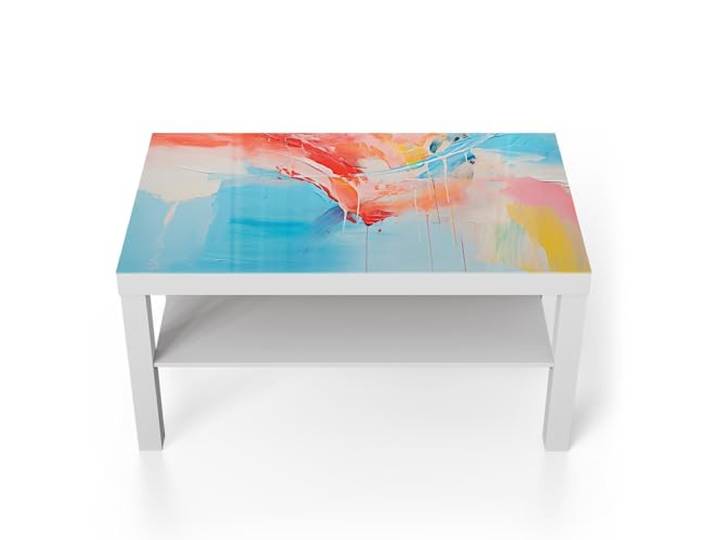 DEQORI Glastisch weiß groß 90x50 cm Motiv Gefühlswirbel in Farben ausgefallener Beistelltisch aus Glas Hochglanz Couchtisch fürs Wohnzimmer moderner Couch Tisch mit Design