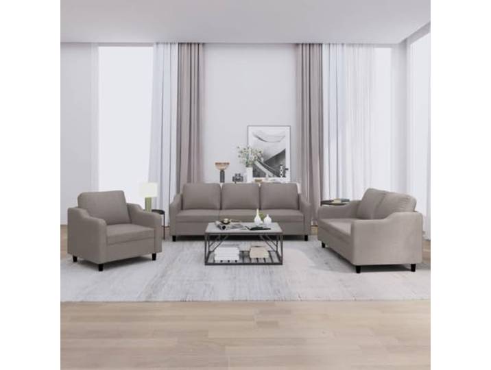 HEFZGDB 3-TLG. Sofagarnitur mit Kissen Taupe Stoff, strapazierfähige Polsterung und Robustes Metallgestell für langlebige Stabilität, Bequeme Sitzflächen ideal für Entspannung