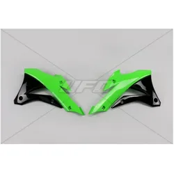 UFO, Motorrad Zubehör, UFO-Kühlerschutzgitter für Kawasaki KX 85 (2014–2021) und KX 100 (2014–2021), Farbe: Grün/Schwarz