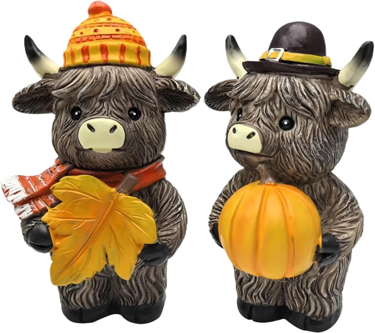 Hooglandkoe Beeldje - Rustiek Hars Decoratie - Bruin - Hoogte: 10.5 cm