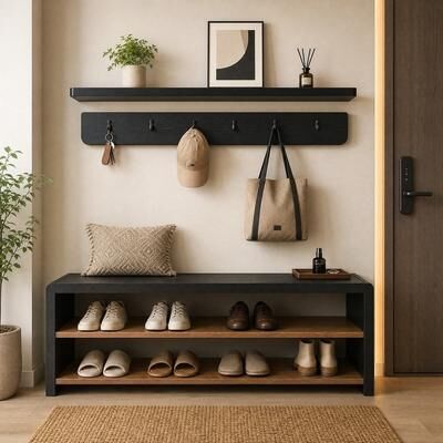 YUZHOU 63-Inch 3-Piece Entryway Set, Shoe Bench with Shelf and Hooks