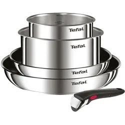 Tefal Ingenio Emotion stapelbares Kochgeschirr-Set 5-teilig, Edelstahl, abnehmbarer Griff, Pfannenset + Topfset, Silber, Schwarz