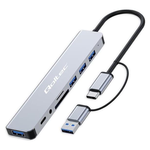 Qoltec Hub Adapter (USB-A, USB-C, 8 Ports) (53794)