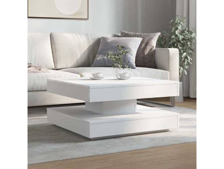 Table basse rotative - 70x70x34 5 cm - Blanc - Rotative à 360° - Bois d'ingénierie - Capacité 20 kg - Carré