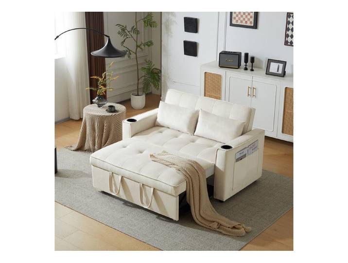 KLAM HOME Schlafsofa Klappbares Schlafsofa Freizeit-Sofa Sessel mit Schlaffunktion, Schlafsofa mit Getränkehalter und Kissen für Wohnzimmer Schlafzimmer