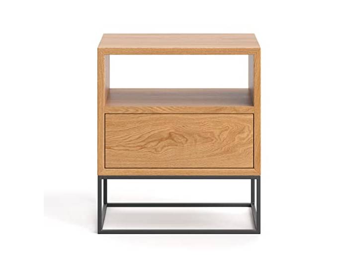 Danzz Moon Nachttisch 40x40 cm aus Massivholz mit Schublade, Nachttisch fur Schlafzimmer mit Stahlgestell, handgefertigte Holzmöbel in Premium-Qualität
