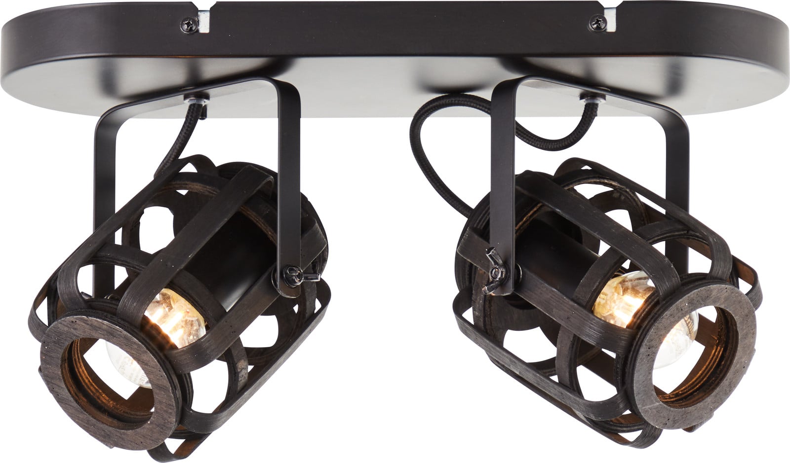 BRILLIANT Woodrow zwarte plafondlamp in natuurlijke stijl met bamboe en verstelbare spot, Breedte: 36 cm, 2x E14 fitting