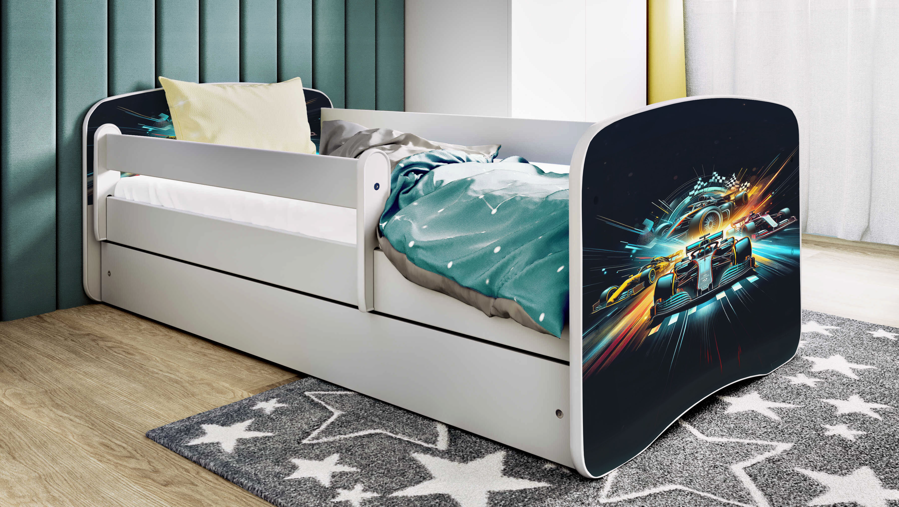 Kinderbett Jugendbett Ethnie 70x140, 80x160, 80x180 cm - Komplettset mit Matratze, Schublade & Rausfallschutz