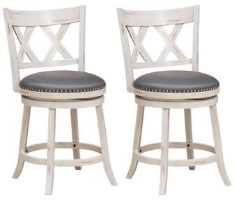 Costway 25.5 Inch Hand-Antiqued Stool Set of 2 with Wider Padded Seat-White