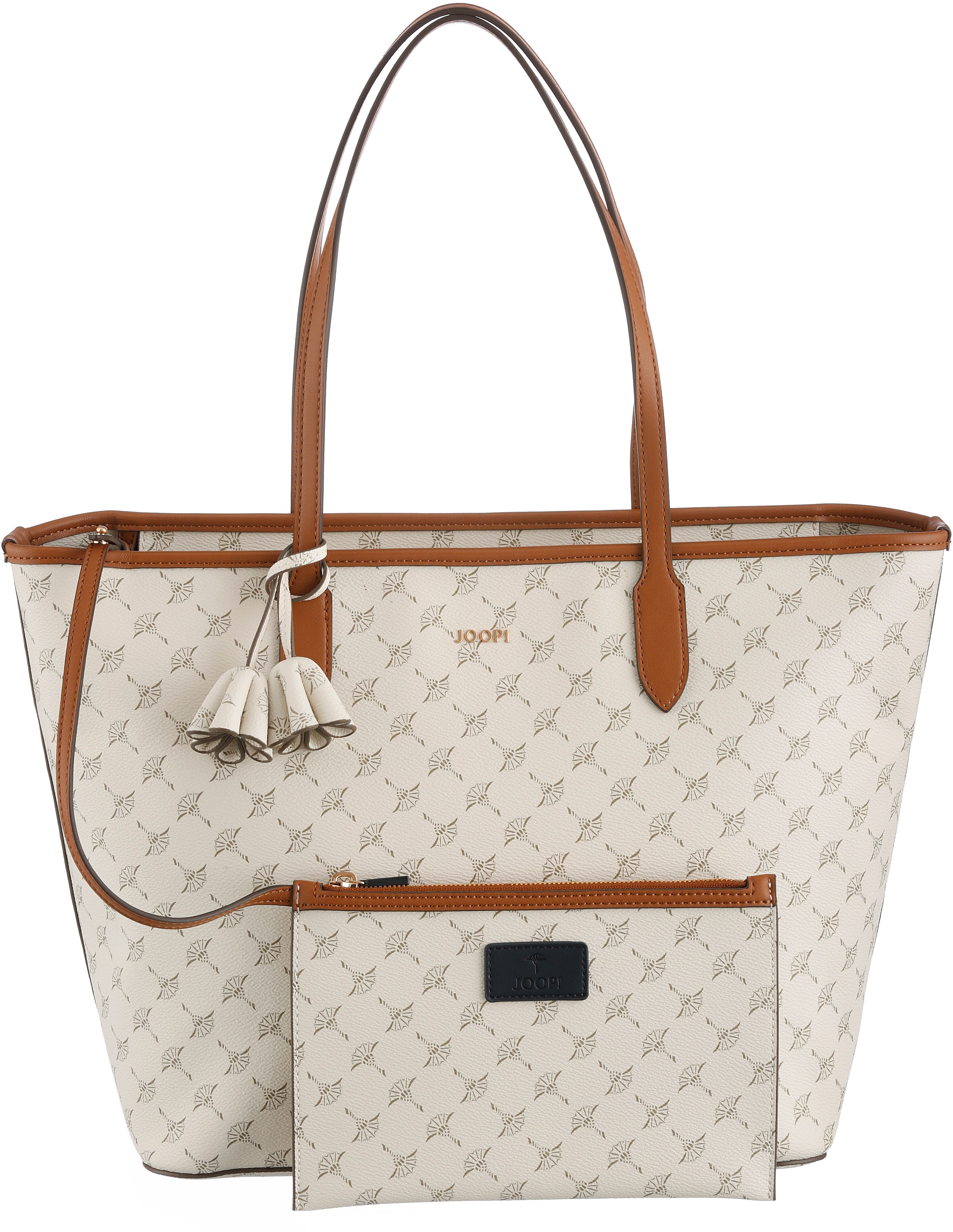 Joop! Shopper JOOP "cortina 1.0 shopper lhz", Damen, Gr. B/H/T: 36cm x 29cm x 17cm, weiss (sanftes weiß), Lederimitat, bedruckt, Taschen Shopper, Damen Handtasche mit doppeltem Henkel sanftes weiß B/H/T: 36cm x 29cm x 17cm