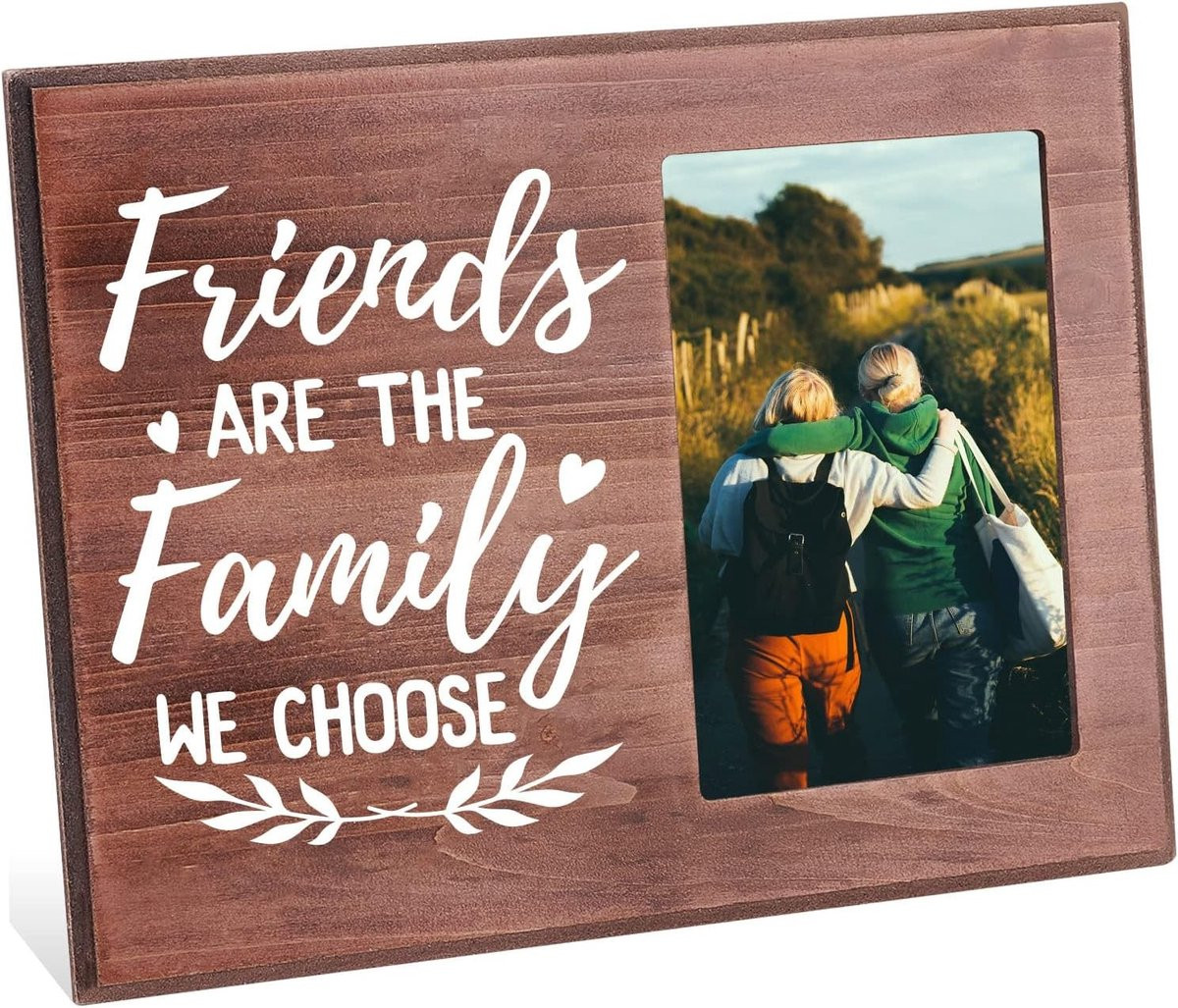Houten fotolijst Vrienden zijn de Familie die We Kiezen met hartpatroon, 10 x 15 cm