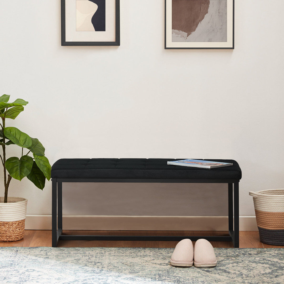 17 Stories Marigolde Velvet Upholstered Bench Black 100cm W X 49.5cm D