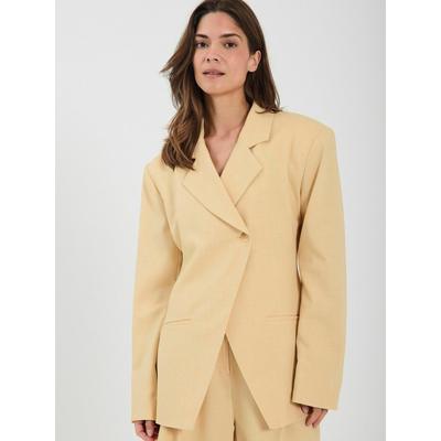 Blusenblazer NORR "NORR Blazer Alli", Damen, Gr. 38, beige (dusty gelb), Obermaterial: 90% Polyester, 6% Viskose, 4% Elasthan, Blazer Blusenblazer