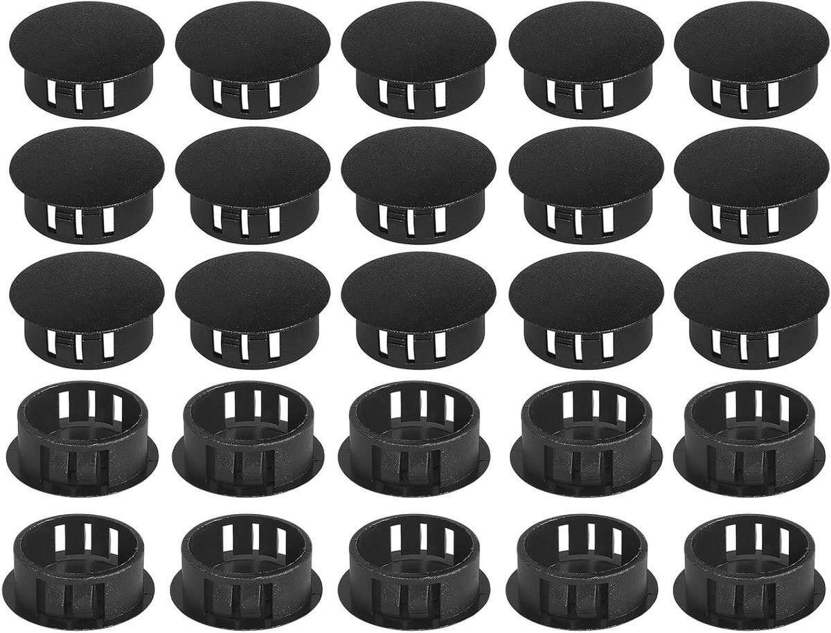 Zwarte nylon afdekkapjes van 8 mm voor het afwerken van meubels