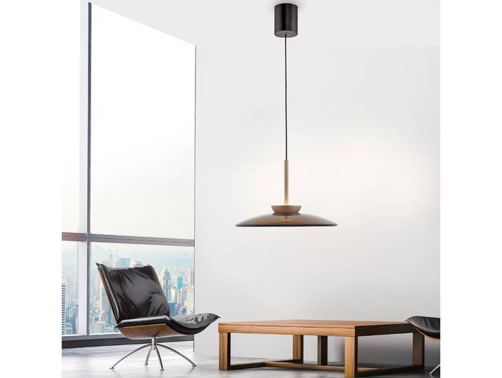 E-Moon LED-Hängelampe bronce Amberglas (dunkel) Ø50cm - PURE PURE E-Moon - Wohnzimmer - Modern - Mit Schirm