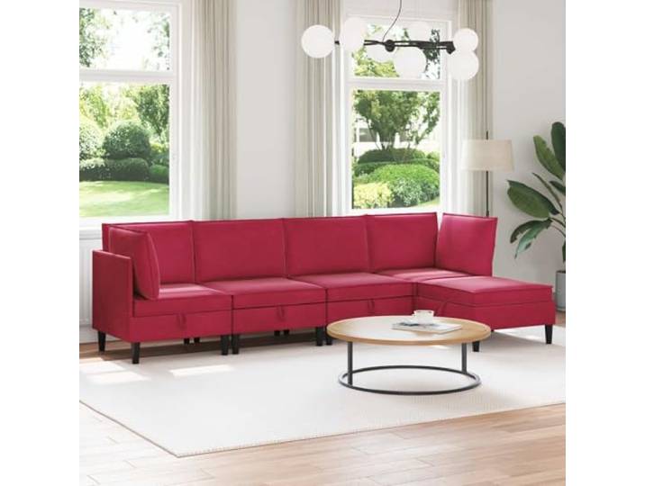 ZXQVLMRS Wohnzimmergarnitur 5-TLG. Samt Weinrot 280x140x82cm Platzsparendes Ecksofa, Integrierter Stauraum, Bequemes Boxkissen-Design