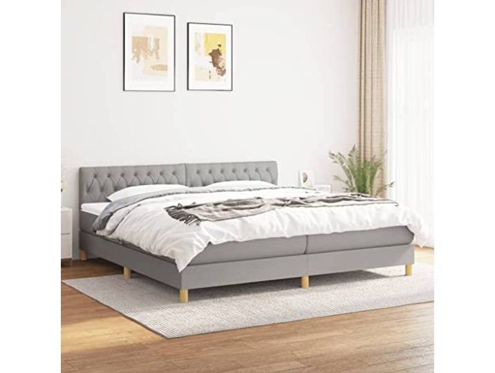 RJPLMFV Bettgestell, 200 x 200 cm, hellgrau, Stoff Taschenfederkernmatratze, verstellbarer Kopf, mittlere Unterstützung, Matratzenschoner inklusive