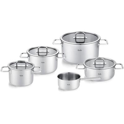 Topf-Set FISSLER "Viseo Pro", silber (silberfarben), Töpfe, 9-teiliges Edelstahl-Topfset mit Superthermic Boden