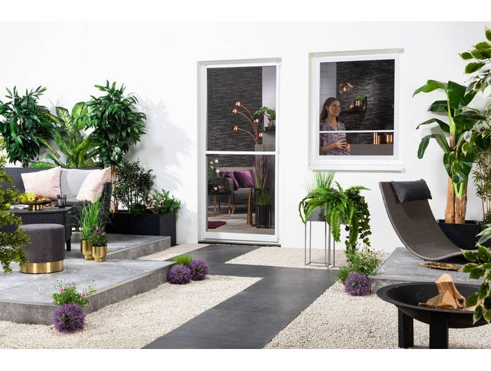 Insektenschutzplissee HECHT INTERNATIONAL Compact , weiß (gewebe: schwarz, rahmen: weiß, weiß, weiß), B:150cm H:130cm, Plissees, Insektenschutzplissee, Fensterplissee, flächenversetzt, 130x150 cm, weiß, kürzbar