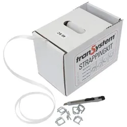 Transpak, Verpackungsmaterial, Umreifungsband im Spenderkarton B.13mm S.0,5mm L.250m PES ws 100 Metallklammern