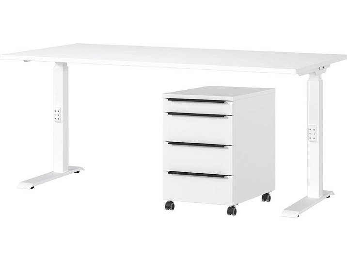 Büromöbel-Set GERMANIA Mailand , weiss (weiß), B:160cm, Holzwerkstoff, Metall, Arbeitsmöbel-Sets, Büromöbel-Set, inkl. Schreibtisch und Rollcontainer