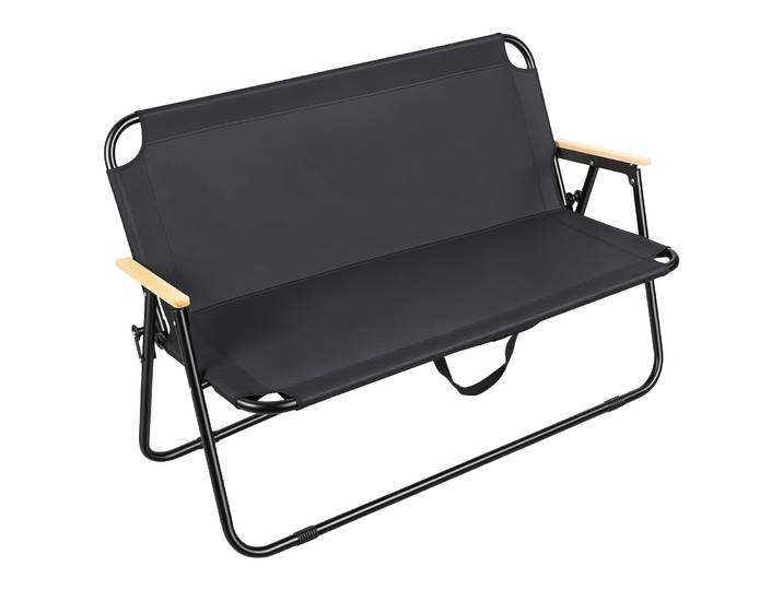 Banc pliant d'extérieur, banc de camping léger pour 2 personnes, banc portable, accoudoirs en bois et structure en métal, banc 2 places pour balcon, véranda, patio, cour, camping