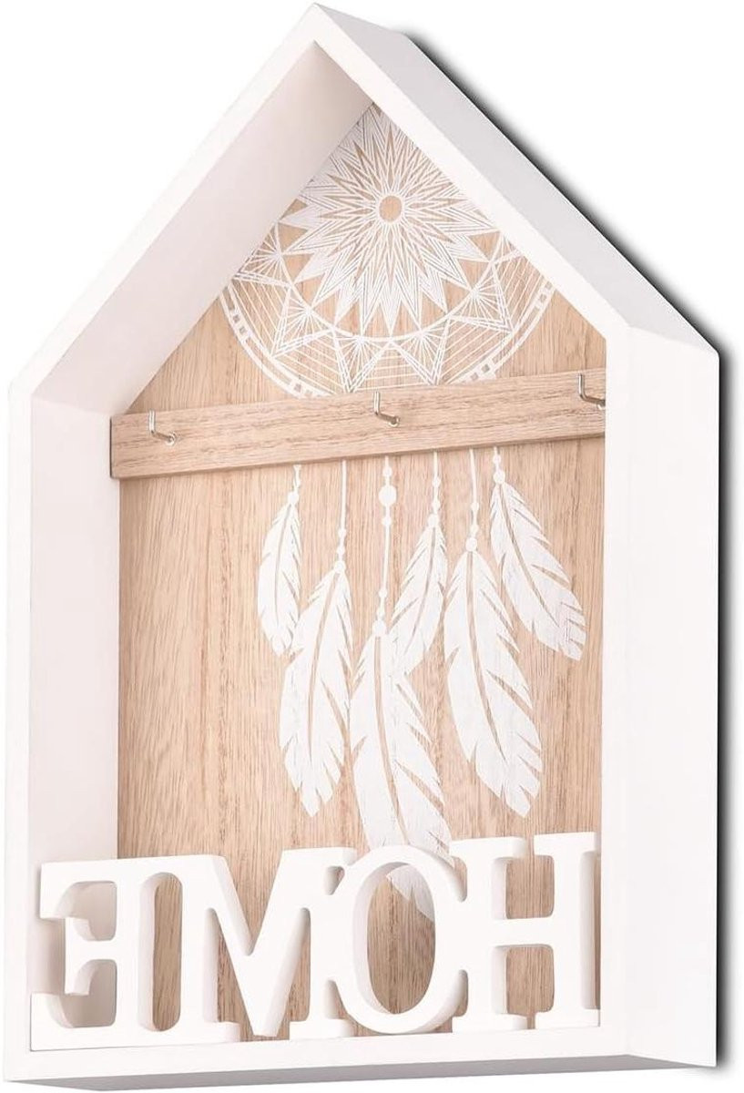 Wit Sleutelkast van Hout - Decoratieve Sleutelorganizer voor aan de Wand