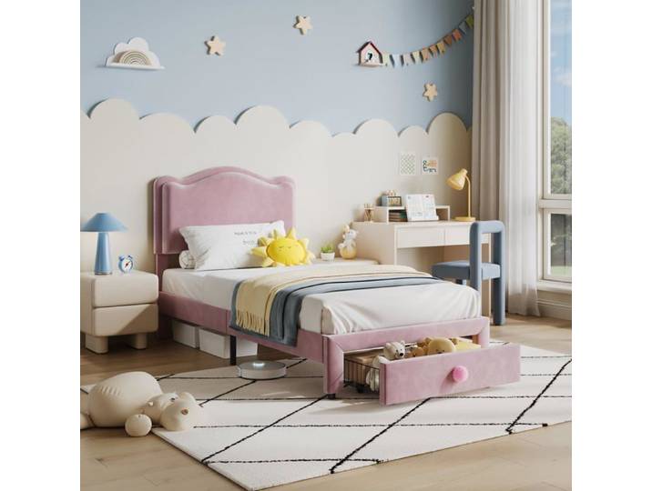 Lit enfant avec tiroir de rangement - LUNSY - 99x195x105 5 cm - Tiroir de rangement - Bords arrondis