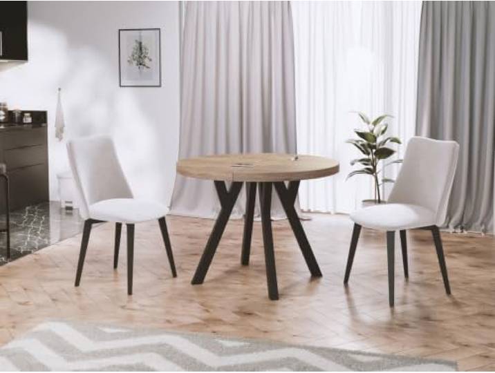 WFL GROUP Designer Runder Ausziehbarer Esstisch - Loft-Stil, Industriell, Platzsparend - Schwarze Beine - 100 bis 150cm - für 5-8 Personen - Hergestellt in Polen - Sonoma Eiche - 150 cm